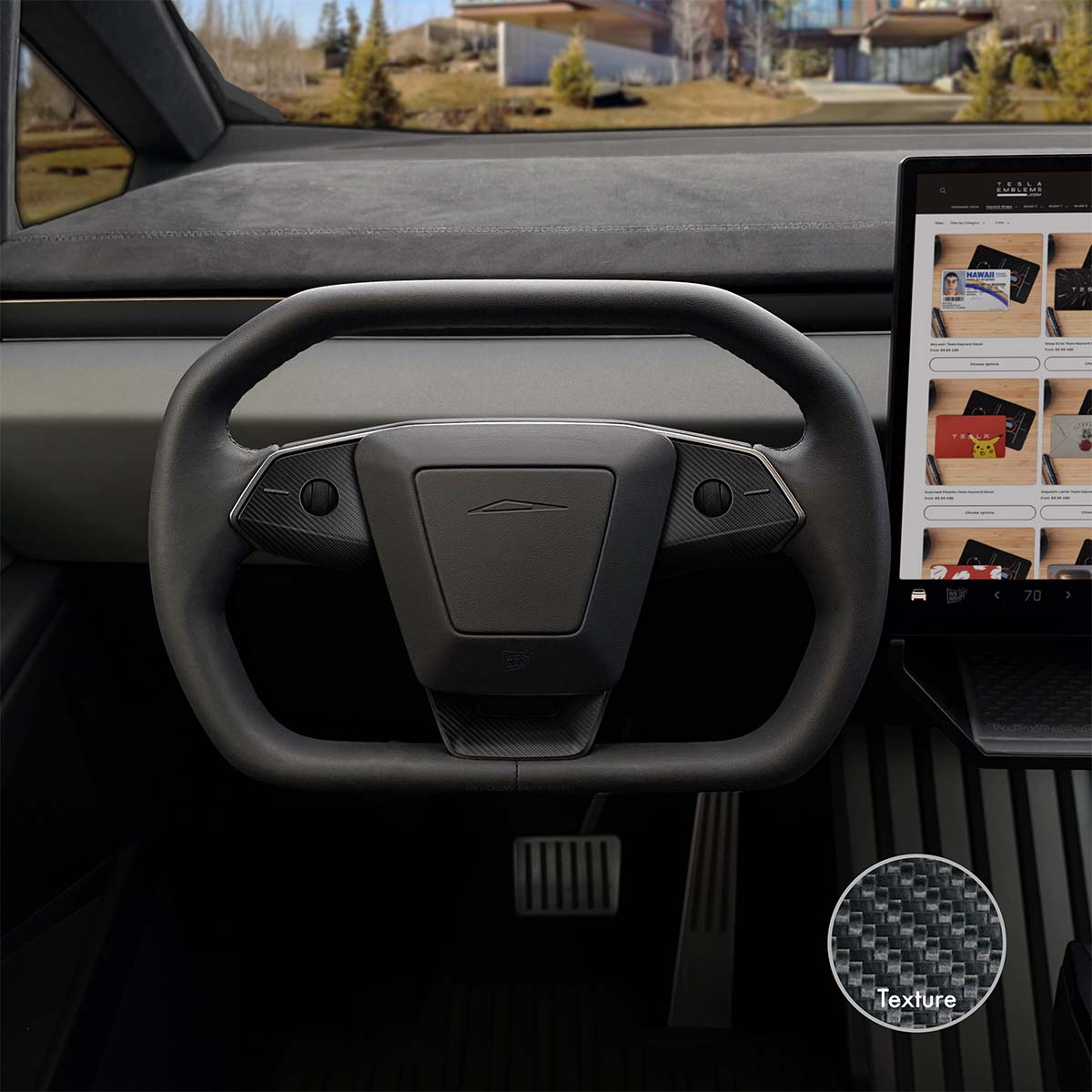 3M Carbon Fiber Tesla Steering Wheel Trim Decal Kit (3pcs) | Cybertruck - Tesla Emblems
