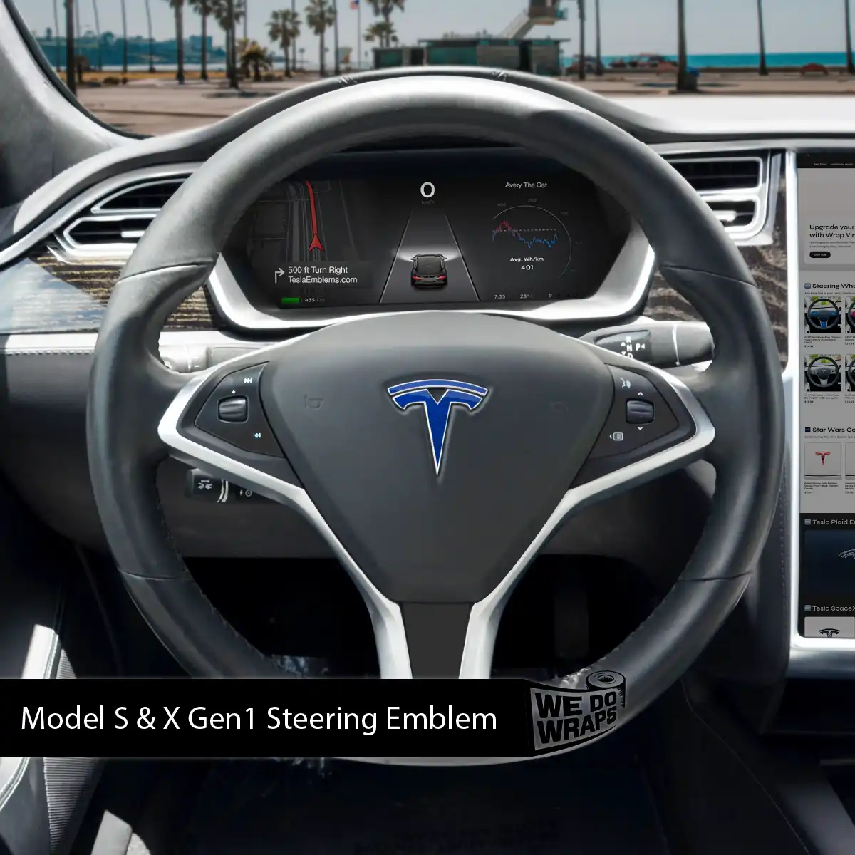 3M Deep Blue Metallic Tesla Steering Wheel Emblem Decal - Tesla Emblems