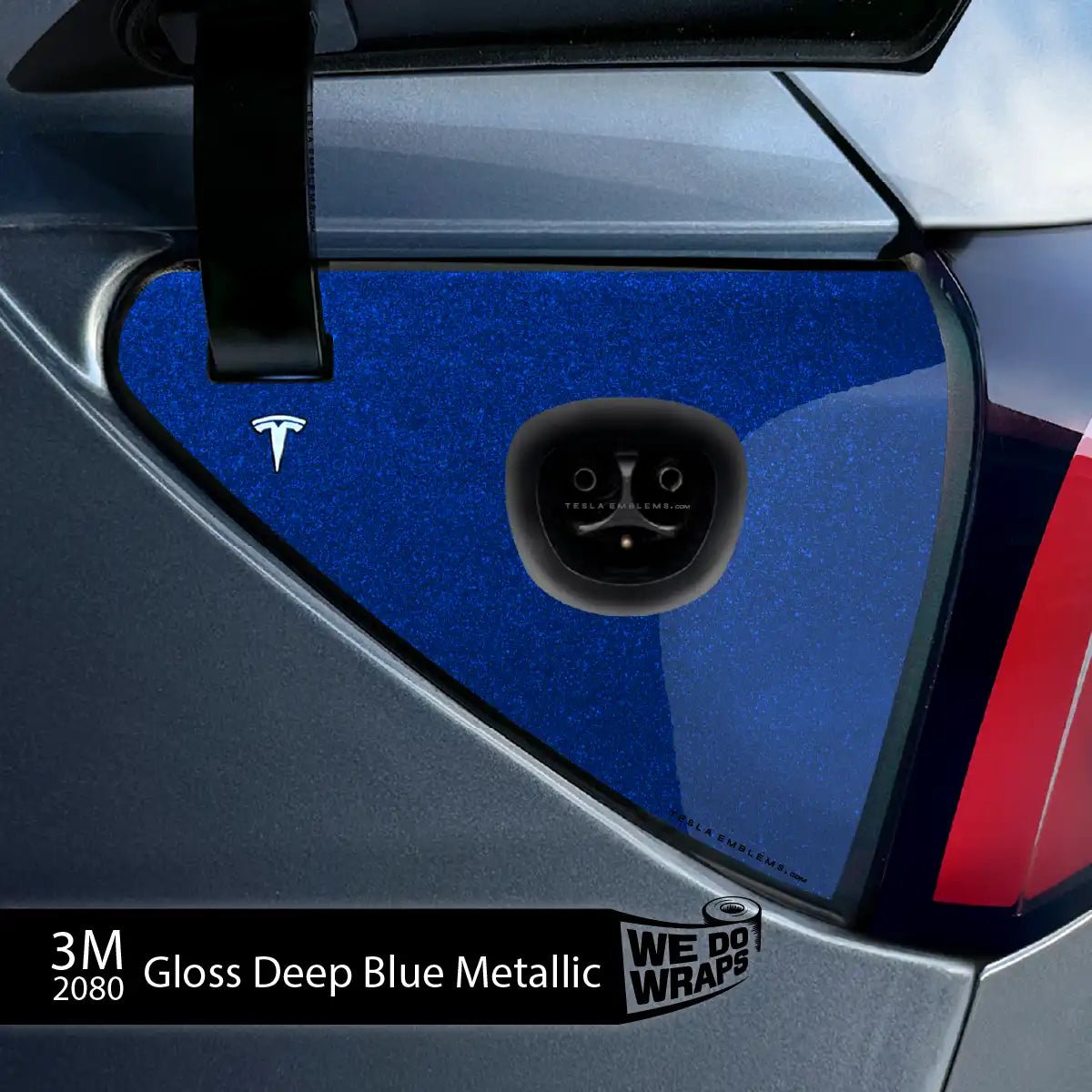 3M Deep Blue Metallic Tesla Charge Port Wrap | Model Y - Tesla Emblems