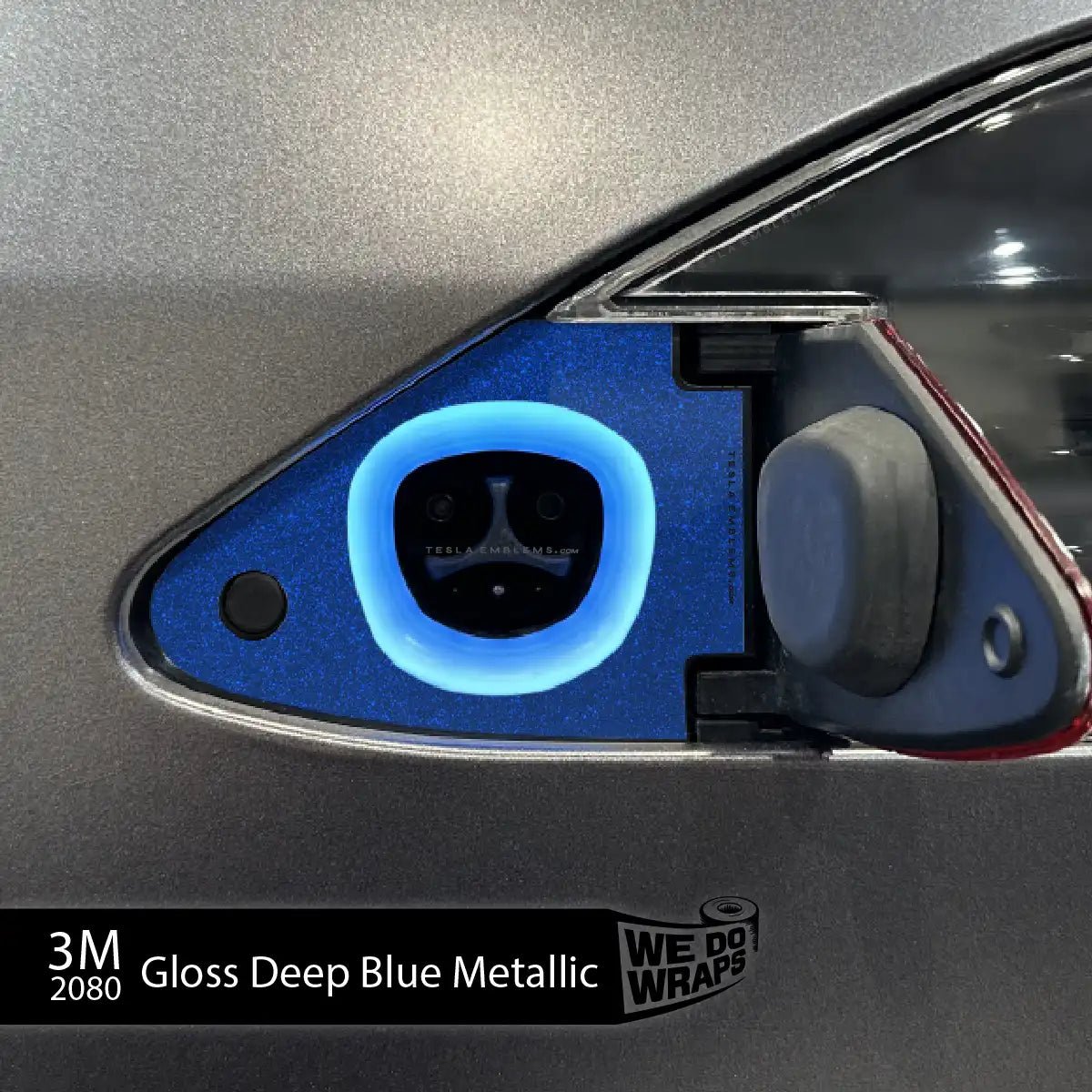 3M Deep Blue Metallic Tesla Charge Port Wrap | Model X - Tesla Emblems