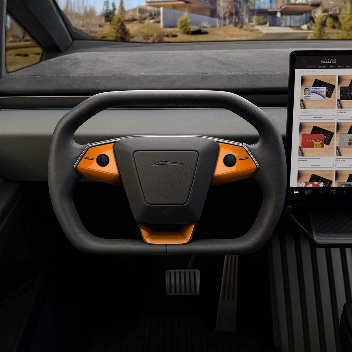 3M Gloss Deep Orange Tesla Steering Wheel Trim Decal Kit (3pcs) | Cybertruck - Tesla Emblems