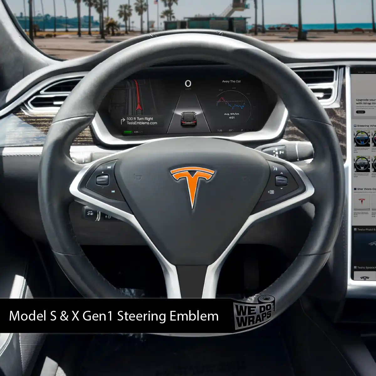 3M Gloss Deep Orange Tesla Steering Wheel Emblem Decal - Tesla Emblems