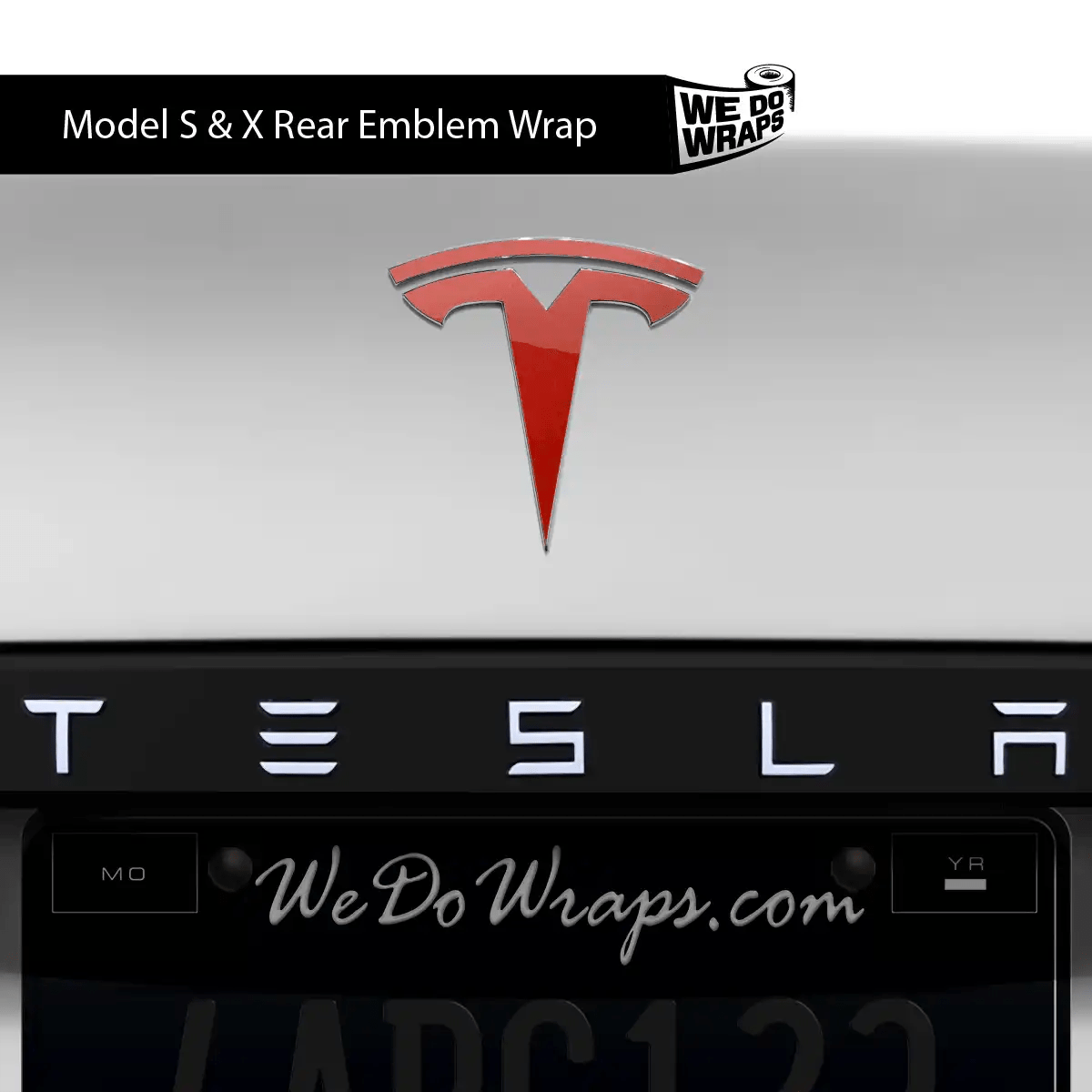 3M Gloss Dragon Fire Red Tesla Emblem Decals (Front + Back) | Model S - Tesla Emblems