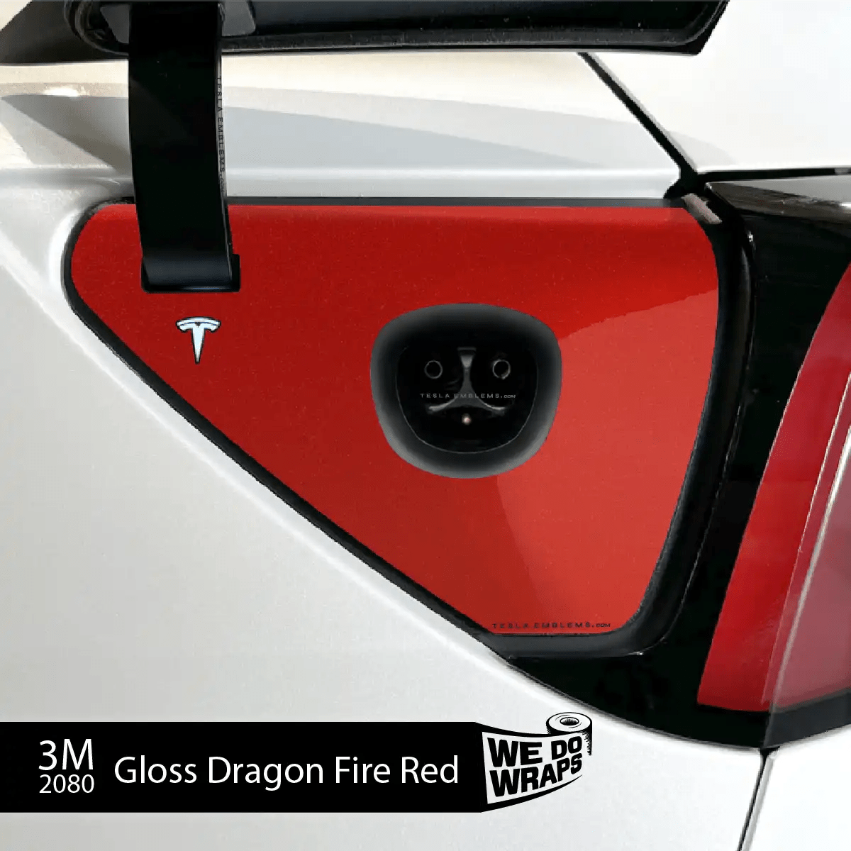 3M Gloss Dragon Fire Red Tesla Charge Port Wrap | Model Y - Tesla Emblems