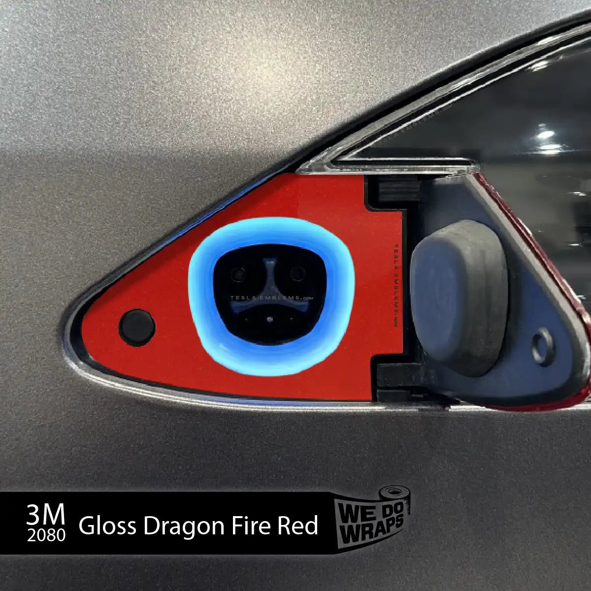 3M Gloss Dragon Fire Red Tesla Charge Port Wrap | Model X - Tesla Emblems