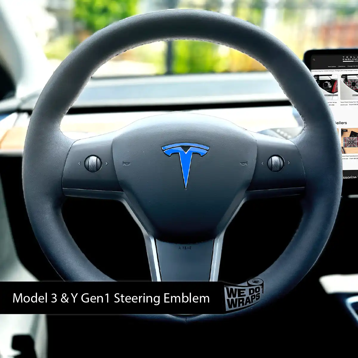 3M Gloss Fire Blue Tesla Steering Wheel Emblem Decal - Tesla Emblems