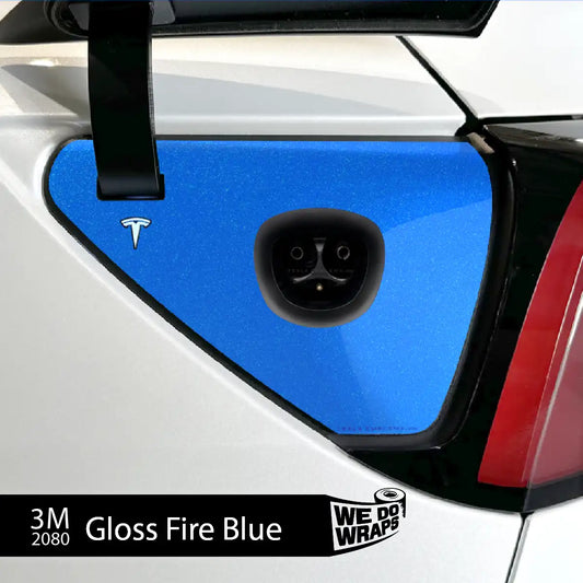 3M Gloss Fire Blue Tesla Charge Port Wrap | Model Y - Tesla Emblems