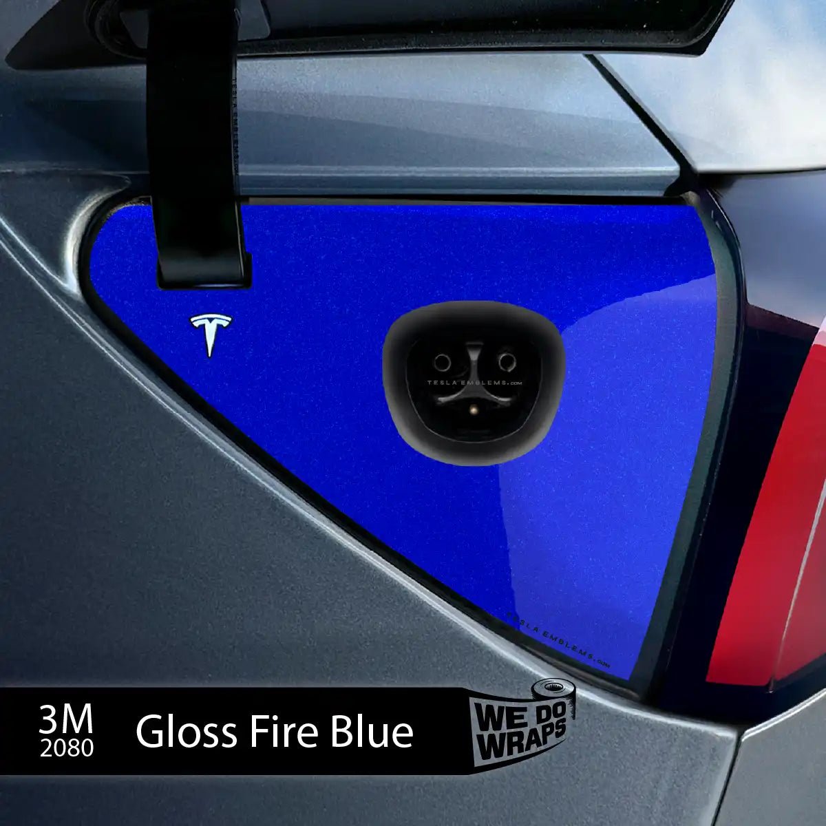 3M Gloss Fire Blue Tesla Charge Port Wrap | Model Y - Tesla Emblems