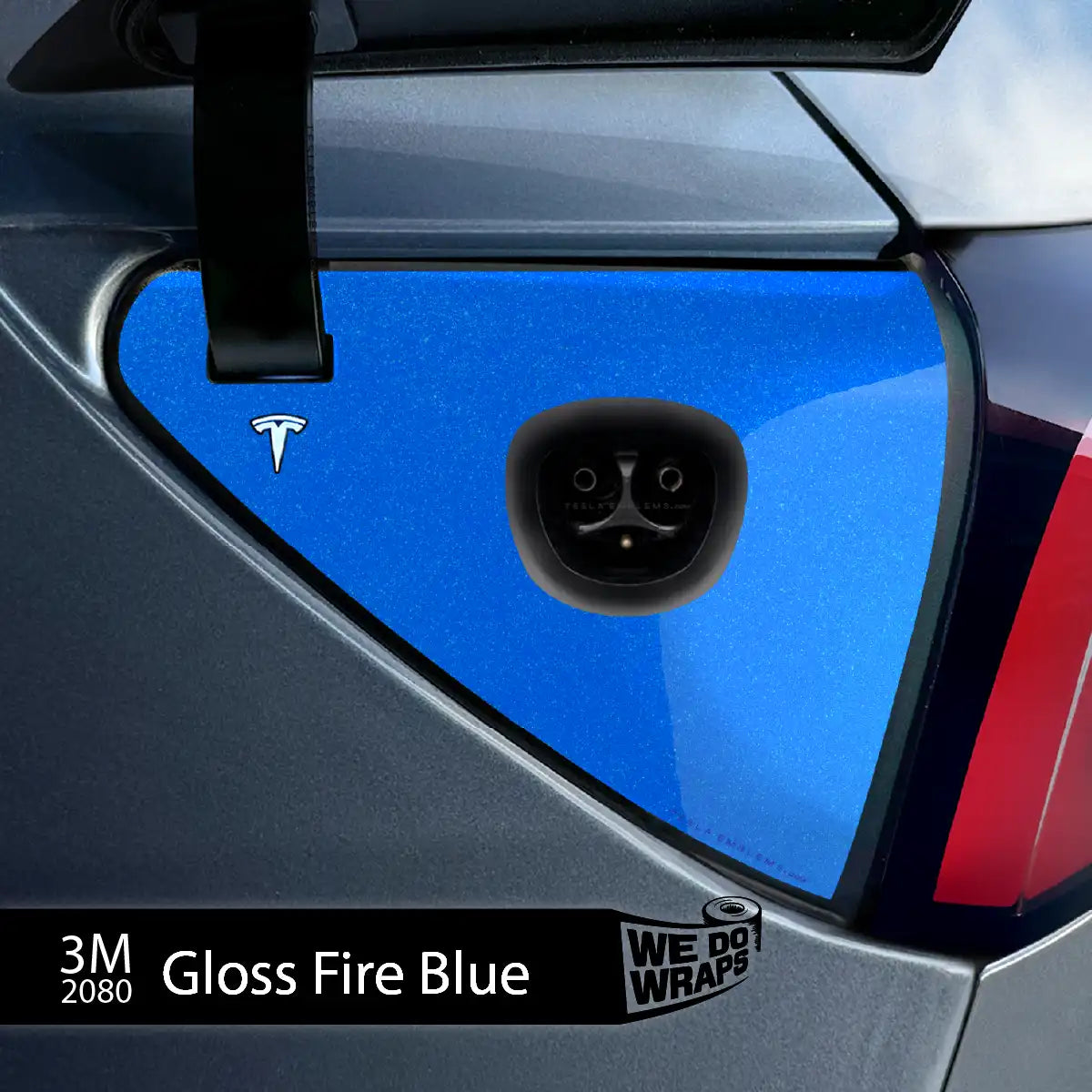 3M Gloss Fire Blue Tesla Charge Port Wrap | Model Y - Tesla Emblems