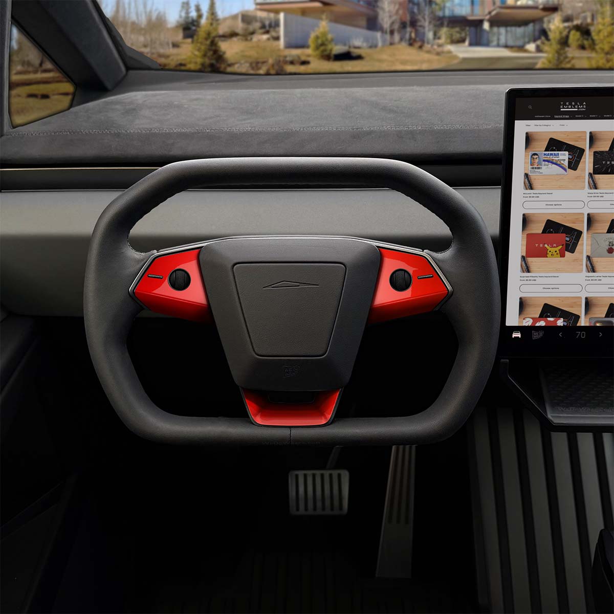 3M Gloss Hot Rod Red Tesla Steering Wheel Trim Decal Kit (3pcs) | Cybertruck - Tesla Emblems