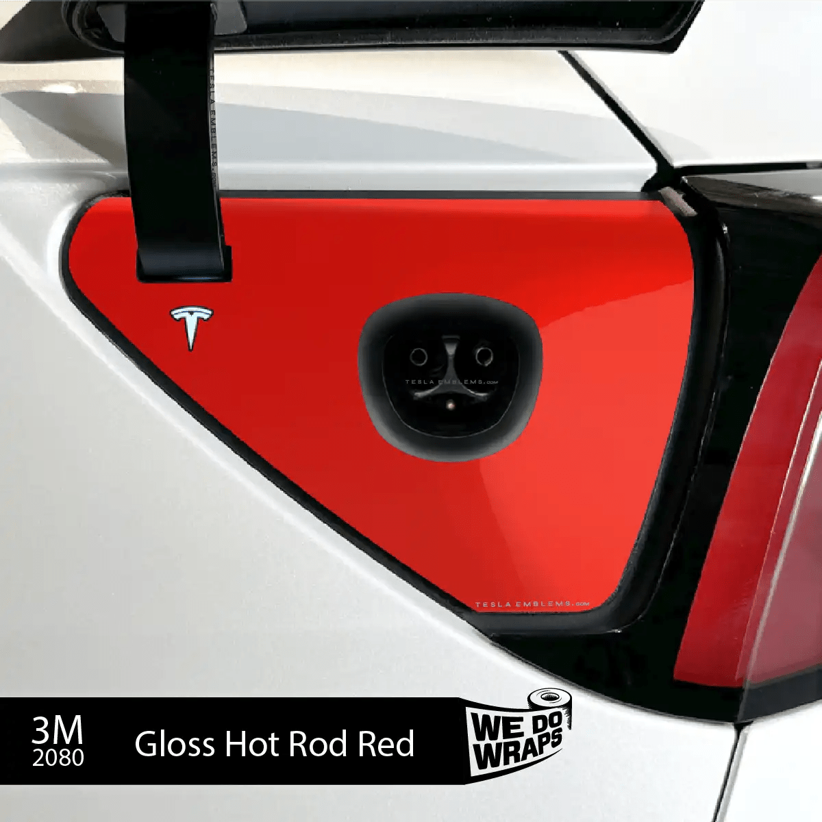 3M Gloss Hot Rod Red Tesla Charge Port Wrap | Model Y - Tesla Emblems