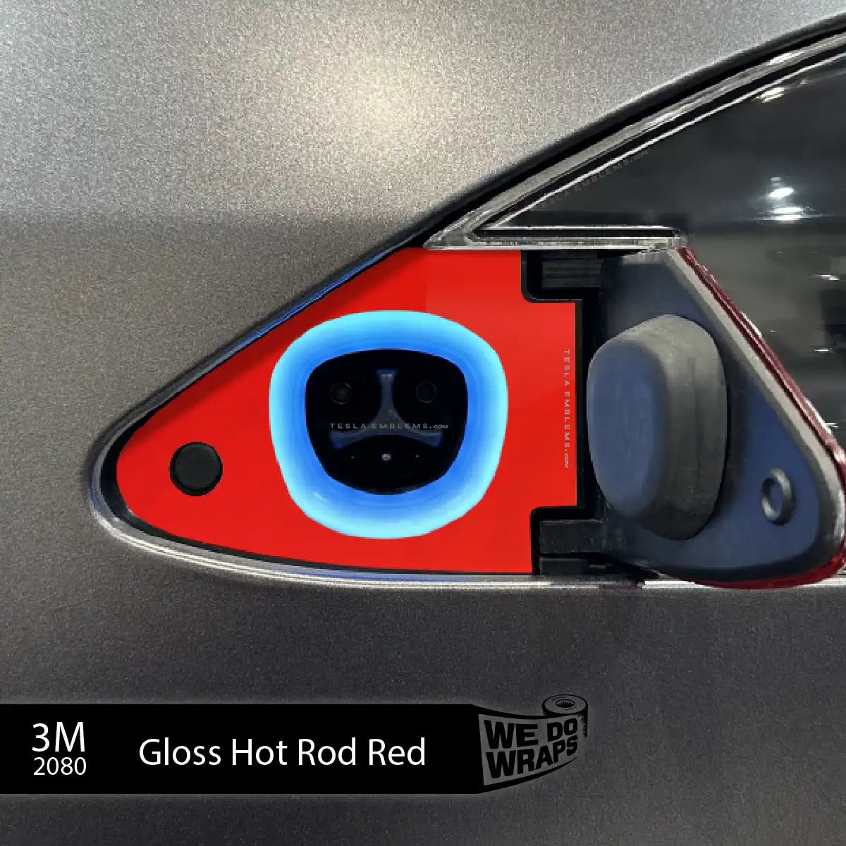 3M Gloss Hot Rod Red Tesla Charge Port Wrap | Model X - Tesla Emblems
