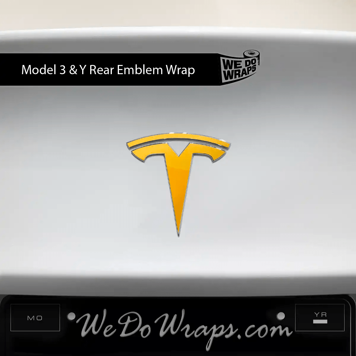 3M Gloss Sunflower Yellow Tesla Emblem Decals (Front + Back) | Model Y - Tesla Emblems