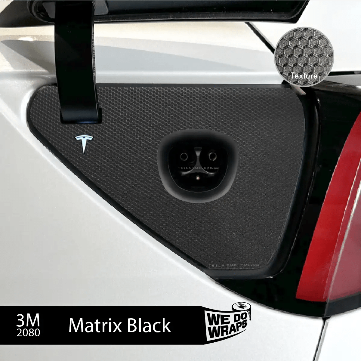 3M Matrix Black Tesla Charge Port Wrap | Model Y - Tesla Emblems