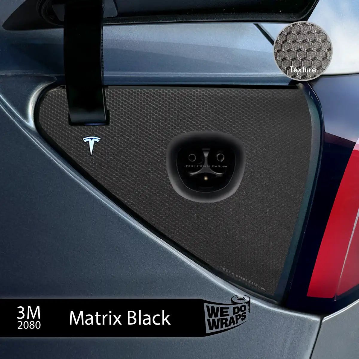 3M Matrix Black Tesla Charge Port Wrap | Model Y - Tesla Emblems