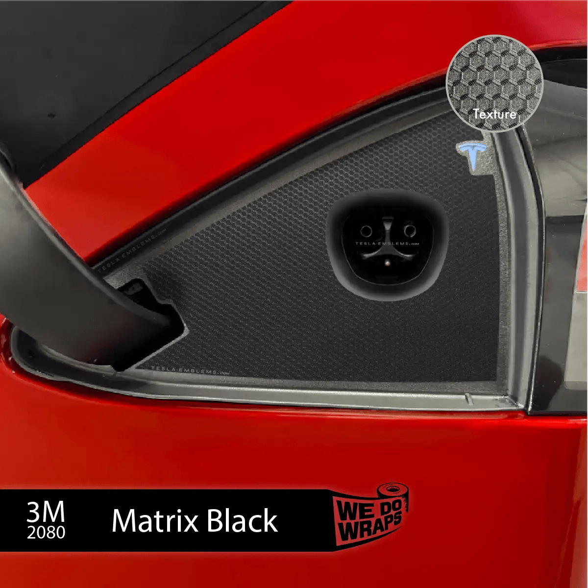 3M Matrix Black Tesla Charge Port Wrap | Model S - Tesla Emblems
