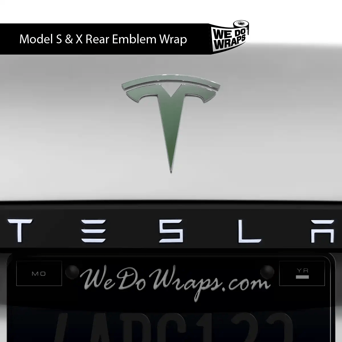 3M Matte Military Green Tesla Emblem Decals (Front + Back) | Model X - Tesla Emblems