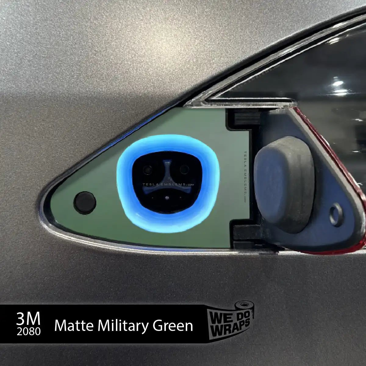3M Matte Military Green Tesla Charge Port Decal | Model X - Tesla Emblems
