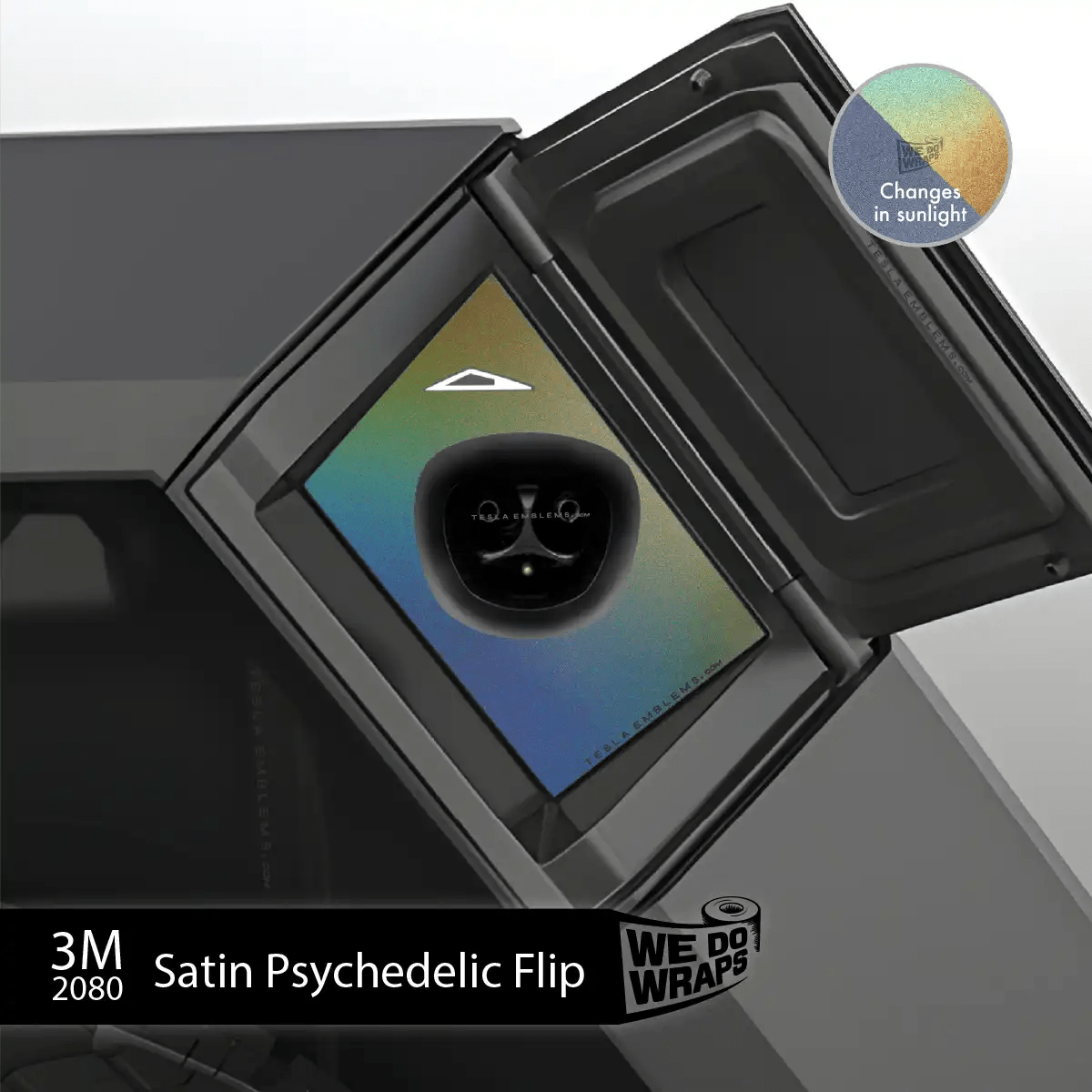 3M Satin Psychedelic Flip Tesla Charge Port Wrap | Cybertruck - Tesla Emblems