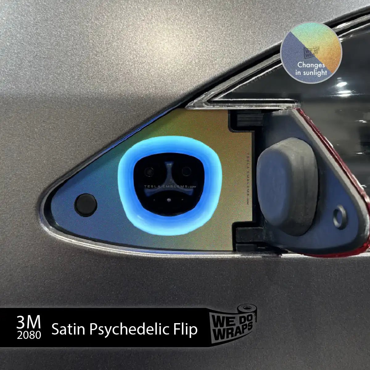 3M Satin Psychedelic Flip Tesla Charge Port Wrap | Model X - Tesla Emblems