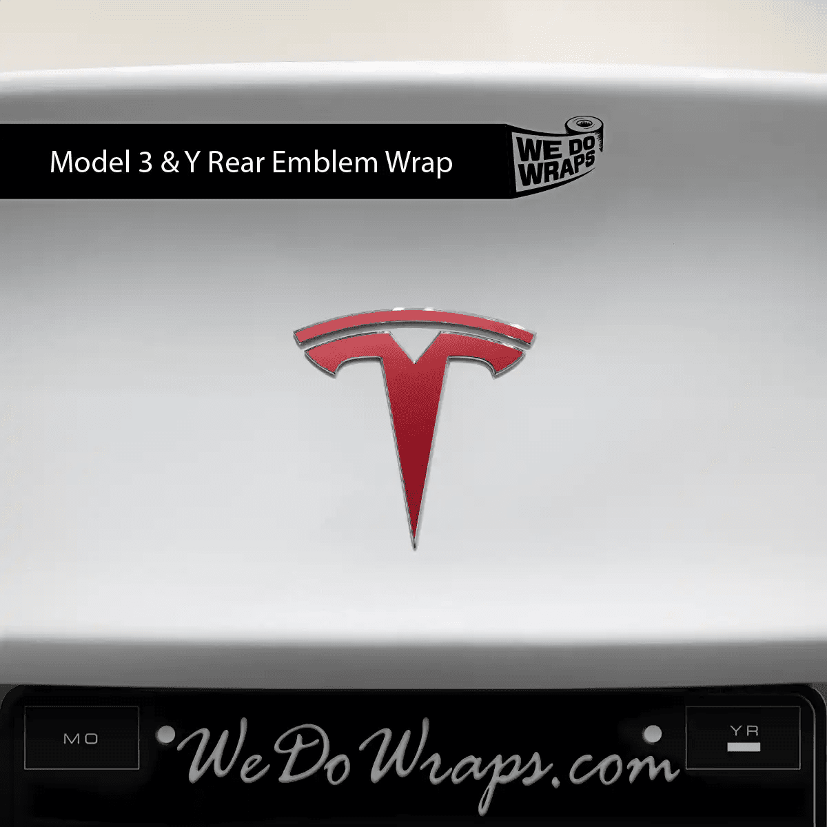 3M Satin Vampire Red Tesla Emblem Decals (Front + Back) | Model Y - Tesla Emblems