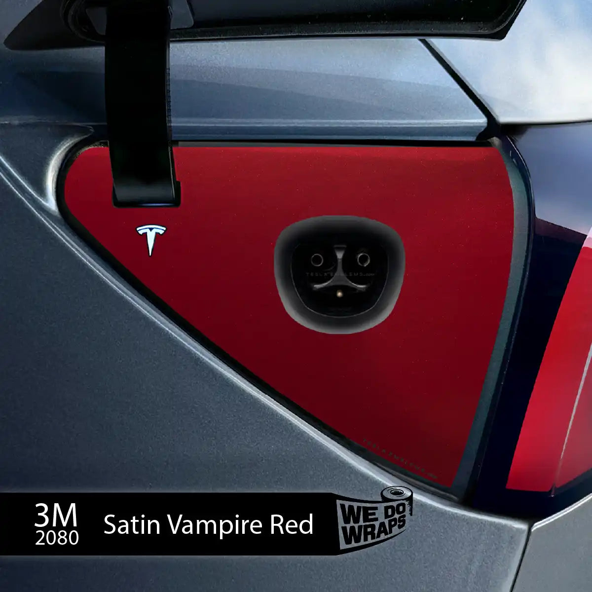 3M Satin Vampire Red Tesla Charge Port Wrap | Model 3