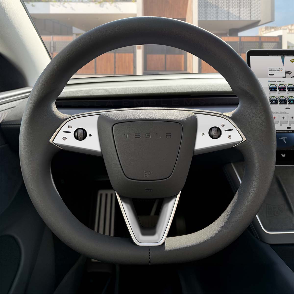 3M Satin White Tesla Steering Wheel Trim Decal Kit (3pcs) | Model 3 - Tesla Emblems