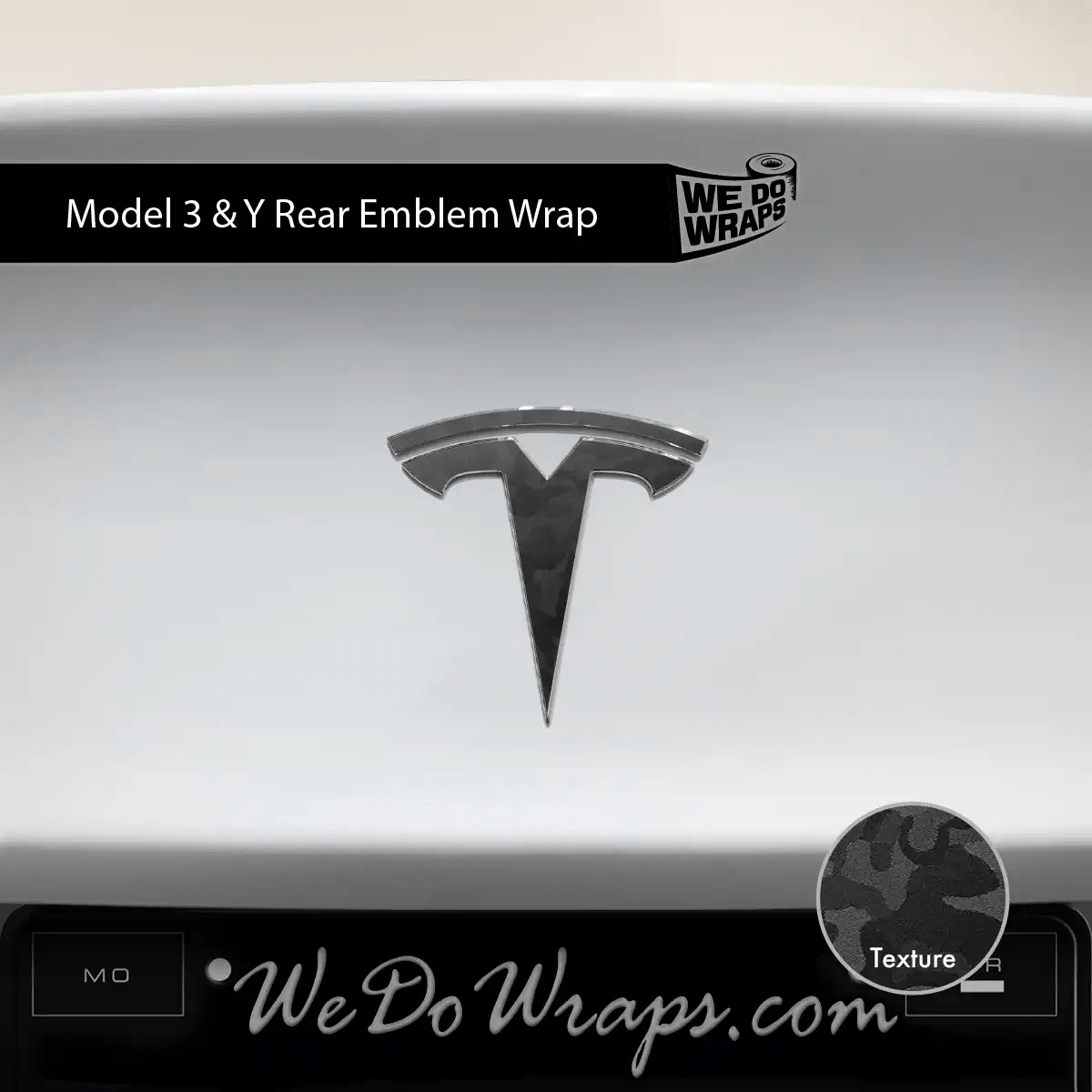 3M Shadow Black Camo Tesla Emblem Decals (Front + Back) | Model Y - Tesla Emblems