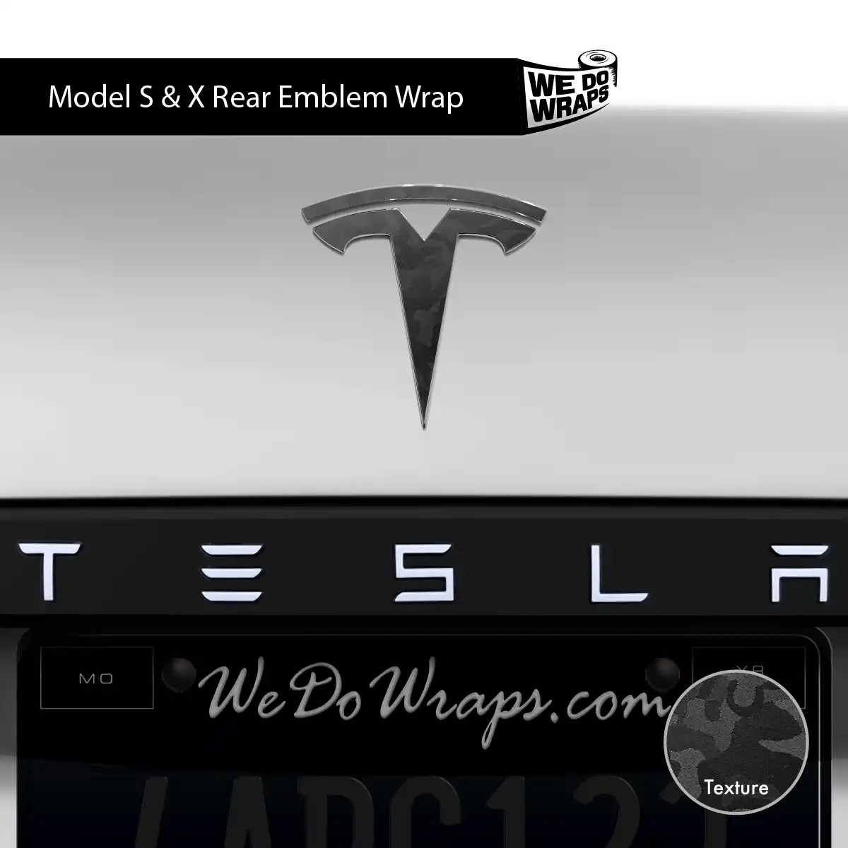 3M Shadow Black Camo Tesla Emblem Decals (Front + Back) | Model X - Tesla Emblems