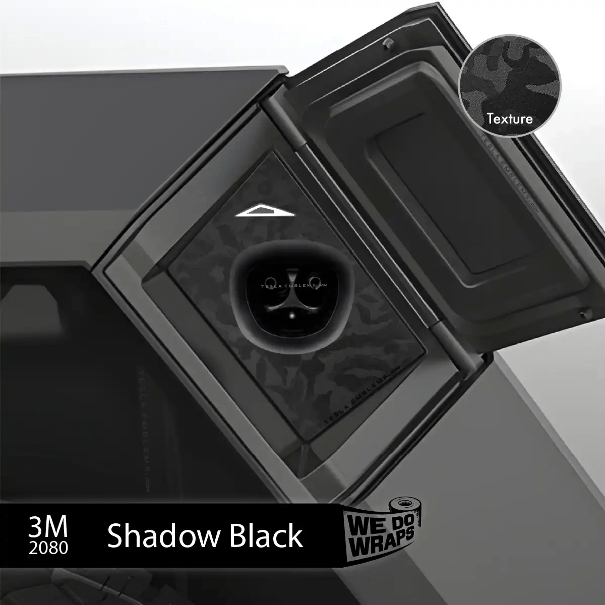 3M Shadow Black Camo Tesla Charge Port Wrap | Cybertruck - Tesla Emblems