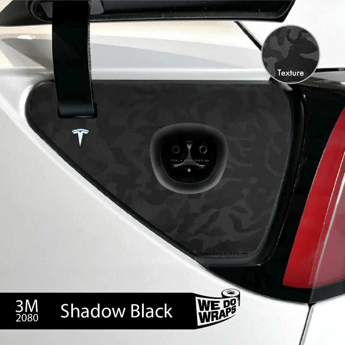3M Shadow Black Camo Tesla Charge Port Wrap | Model Y - Tesla Emblems