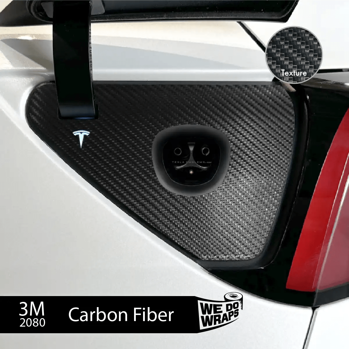 3M Carbon Fiber Tesla Charge Port Wrap | Model Y - Tesla Emblems