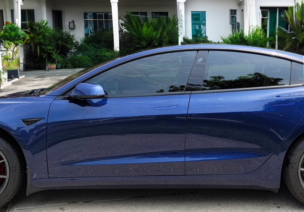 3M Deep Blue Metallic Tesla Emblem Decals (Front + Back) | Model Y