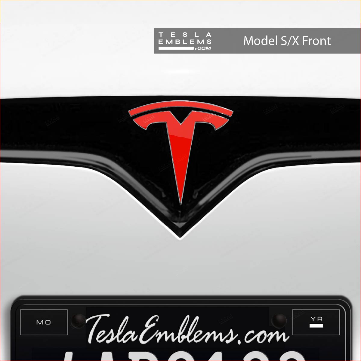 3M Gloss Hot Rod Red Tesla Emblem Decals (Front + Back) | Model S