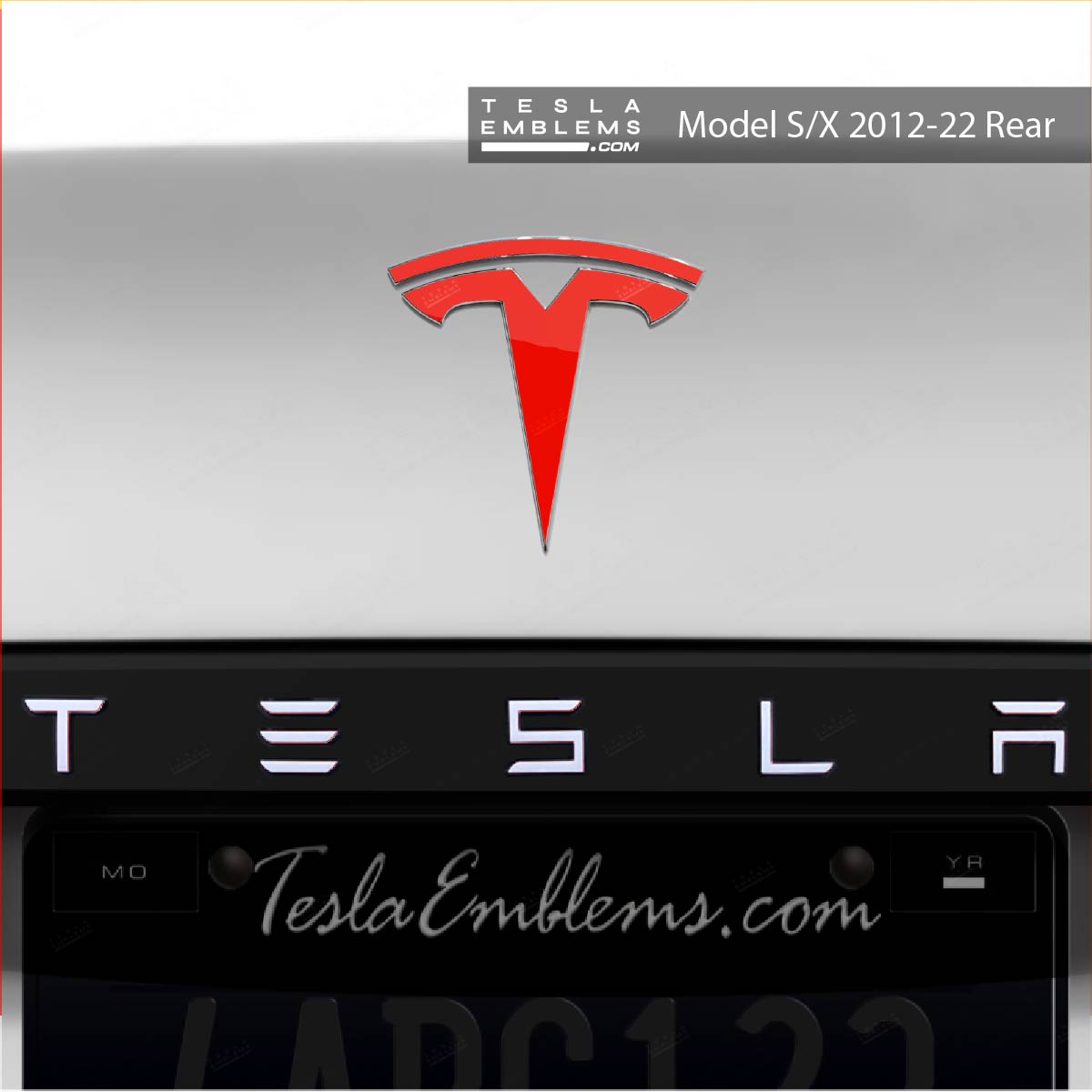 3M Gloss Hot Rod Red Tesla Emblem Decals (Front + Back) | Model S