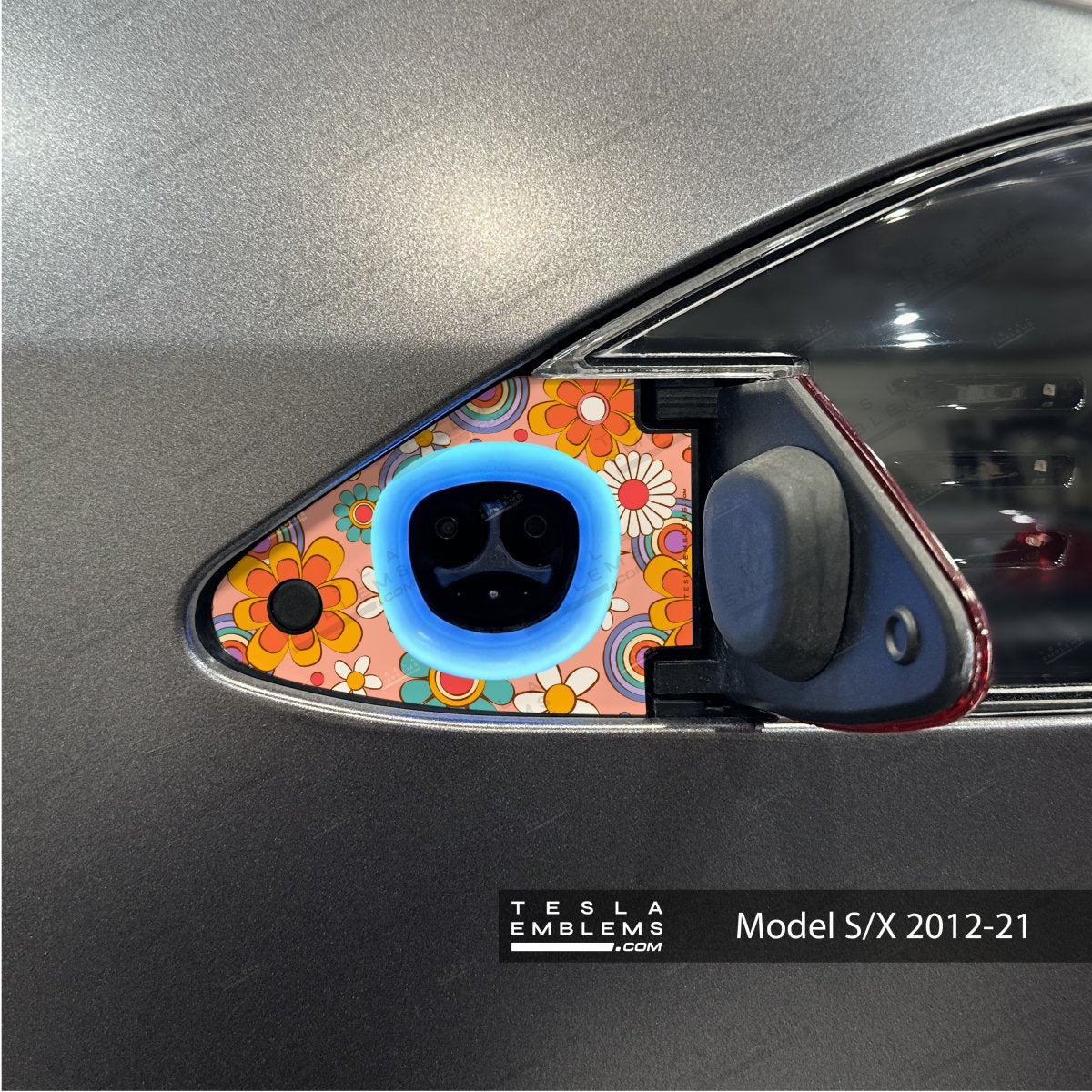 Flower Power Tesla Charge Port Wrap - Tesla Emblems