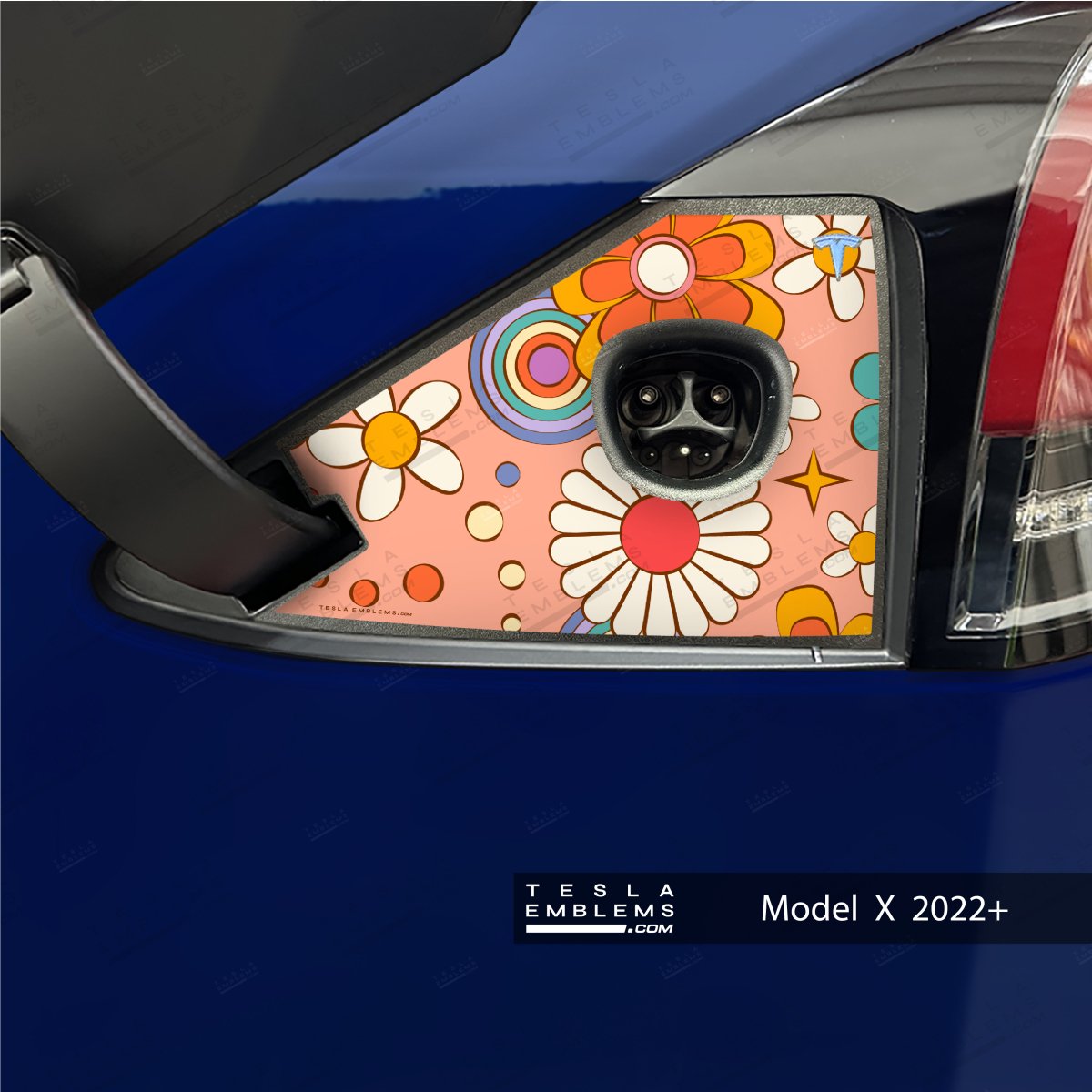 Flower Power Tesla Charge Port Wrap - Tesla Emblems