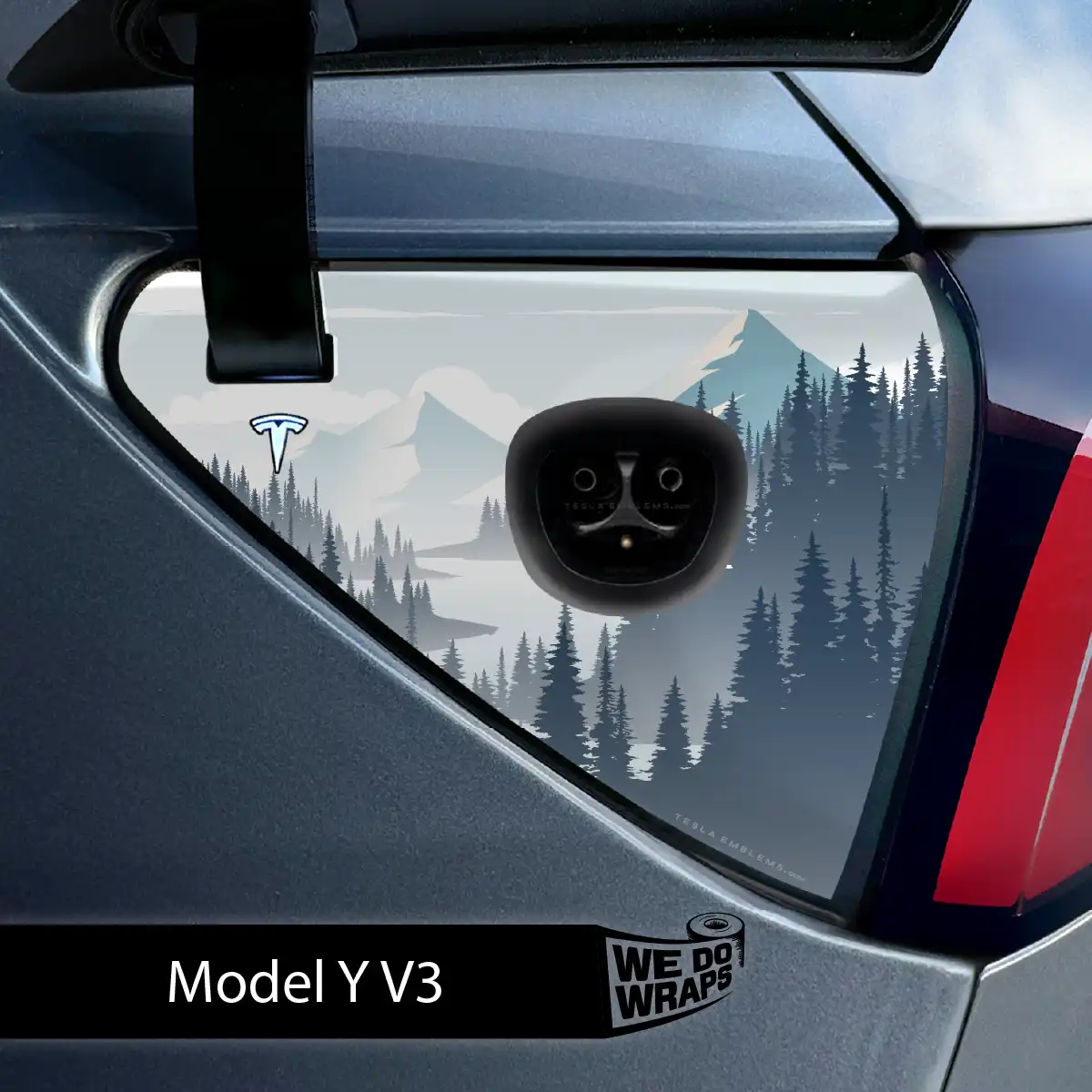 Alpine Retreat Tesla Charge Port Wrap | Model Y - Tesla Emblems