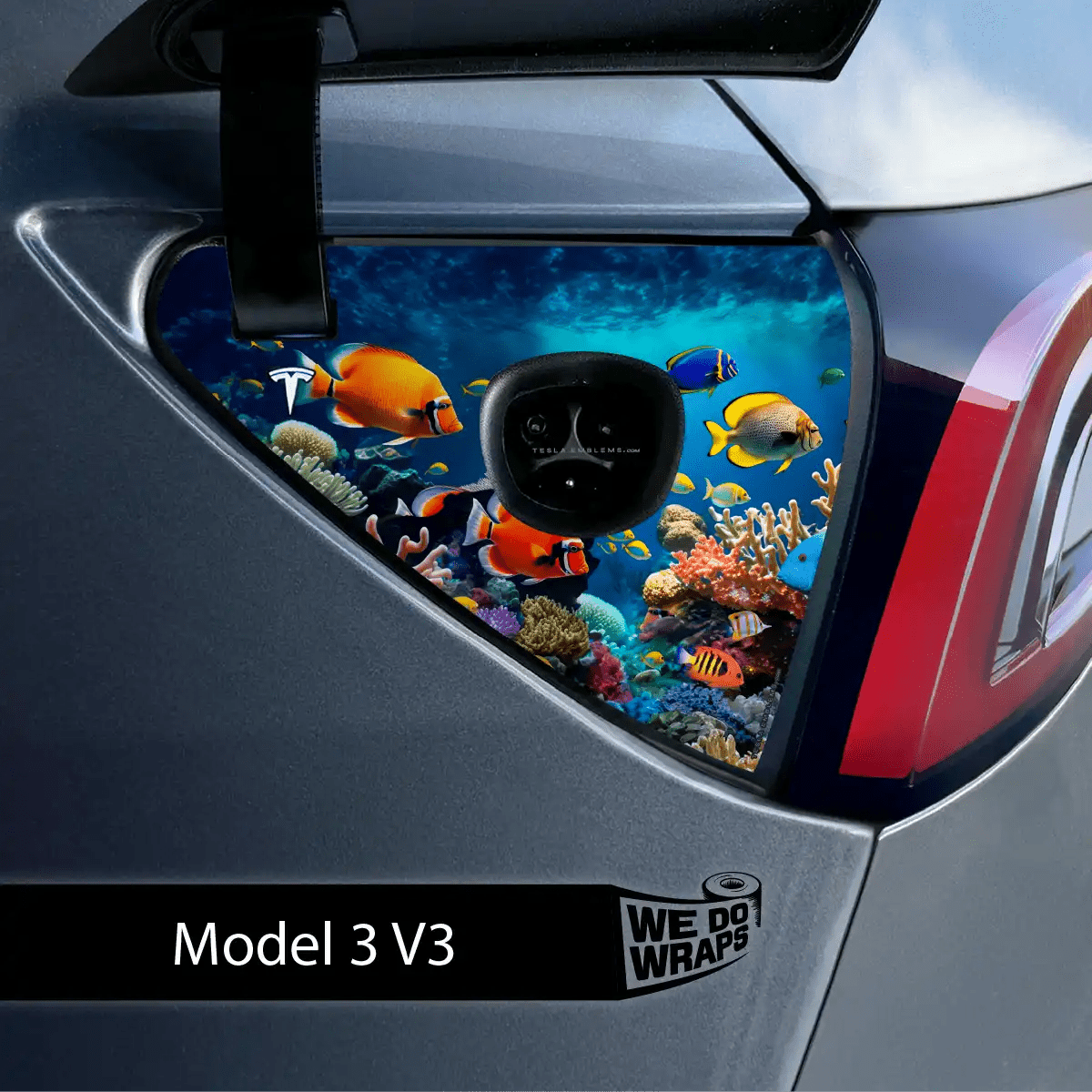 Aquarium Tesla Charge Port Wrap | Model 3 - Tesla Emblems