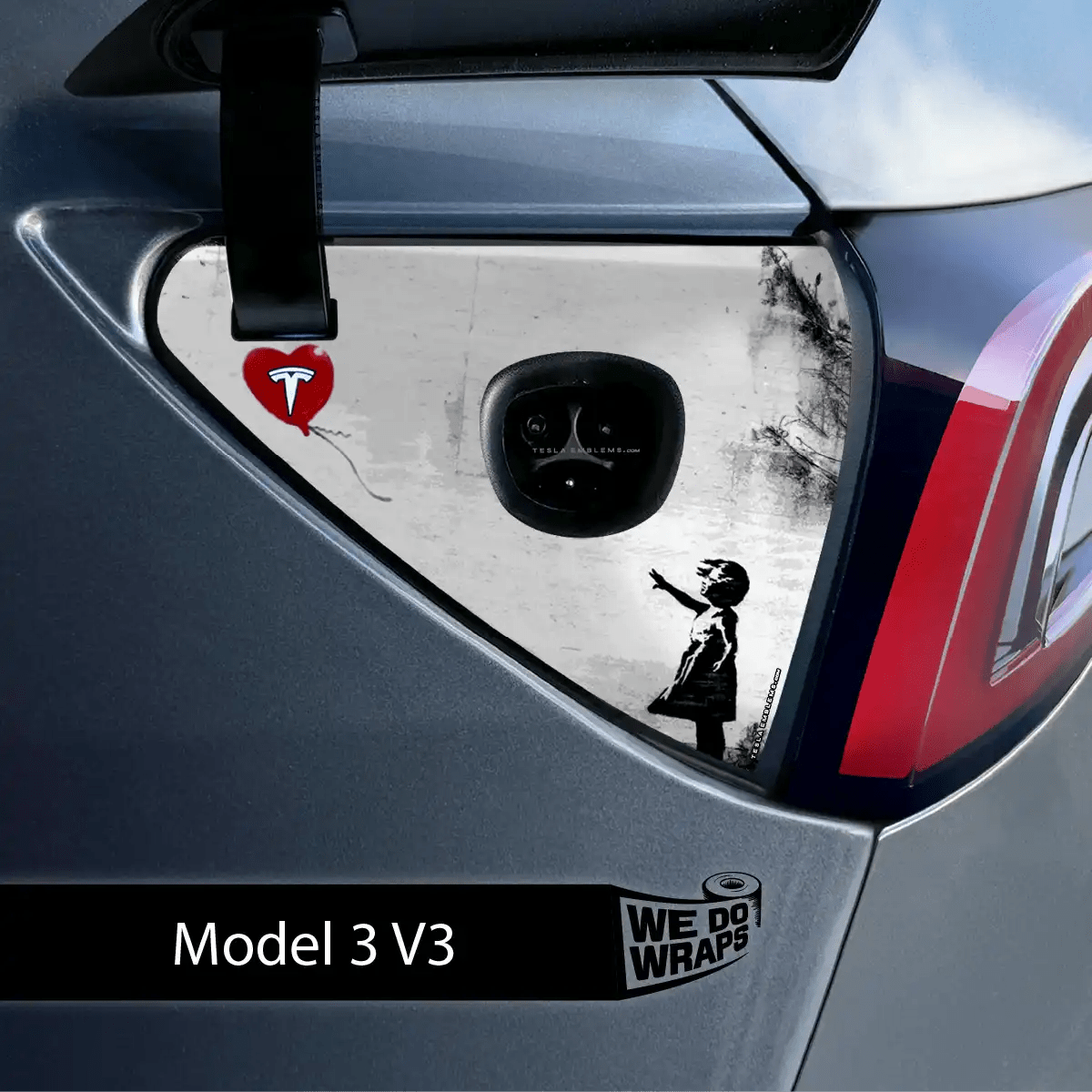 Girl with Balloon Tesla Charge Port Wrap | Model 3 - Tesla Emblems