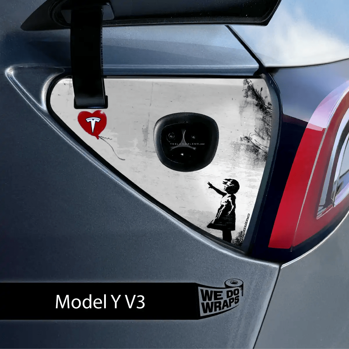 Girl with Balloon Tesla Charge Port Wrap | Model Y - Tesla Emblems