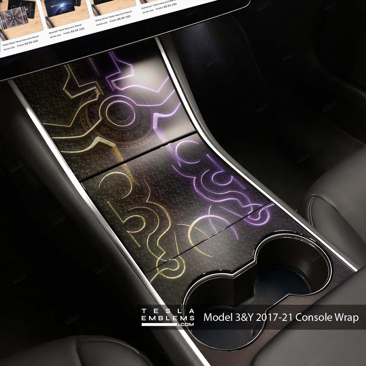 Black Panther Tribal Tesla Center Console Wrap Kit | 2017-2021 Model 3 & Y - Tesla Emblems