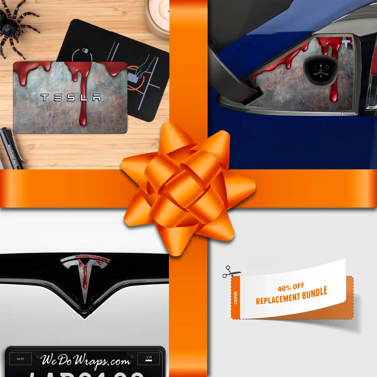 Holiday Bundle Bloody Tesla Wrap Kit | Model X - Tesla Emblems