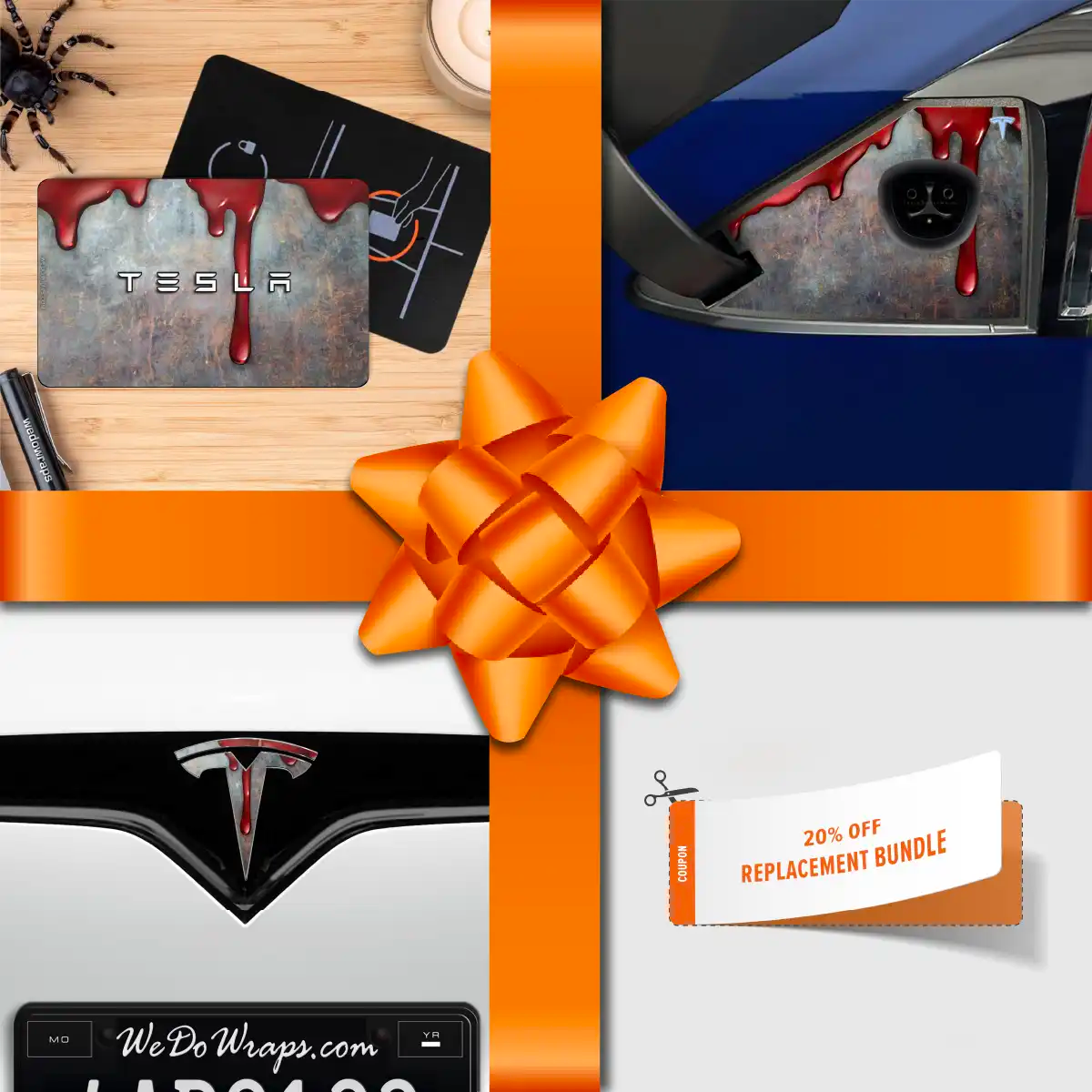 Holiday Bundle Bloody Tesla Wrap Kit | Model X - Tesla Emblems