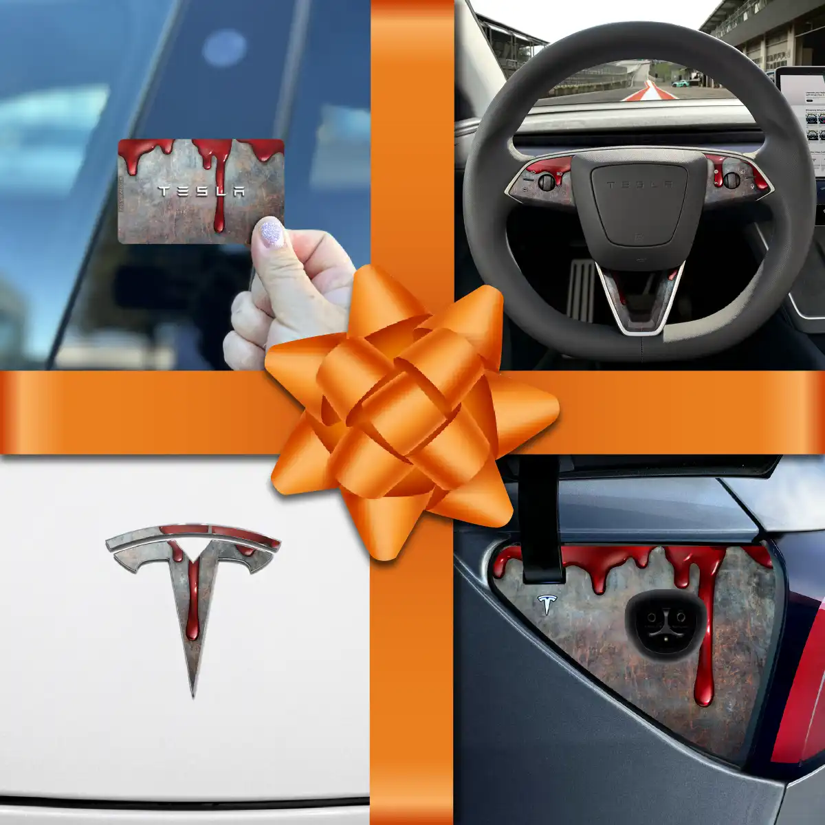 Holiday Bundle Bloody Tesla Wrap Kit | Model 3 - Tesla Emblems