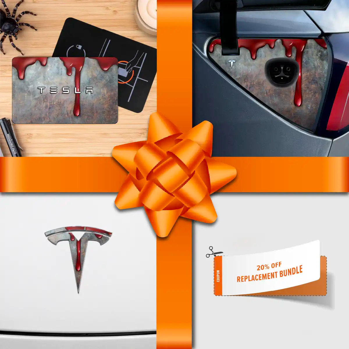 Holiday Bundle Bloody Tesla Wrap Kit | Model 3 - Tesla Emblems