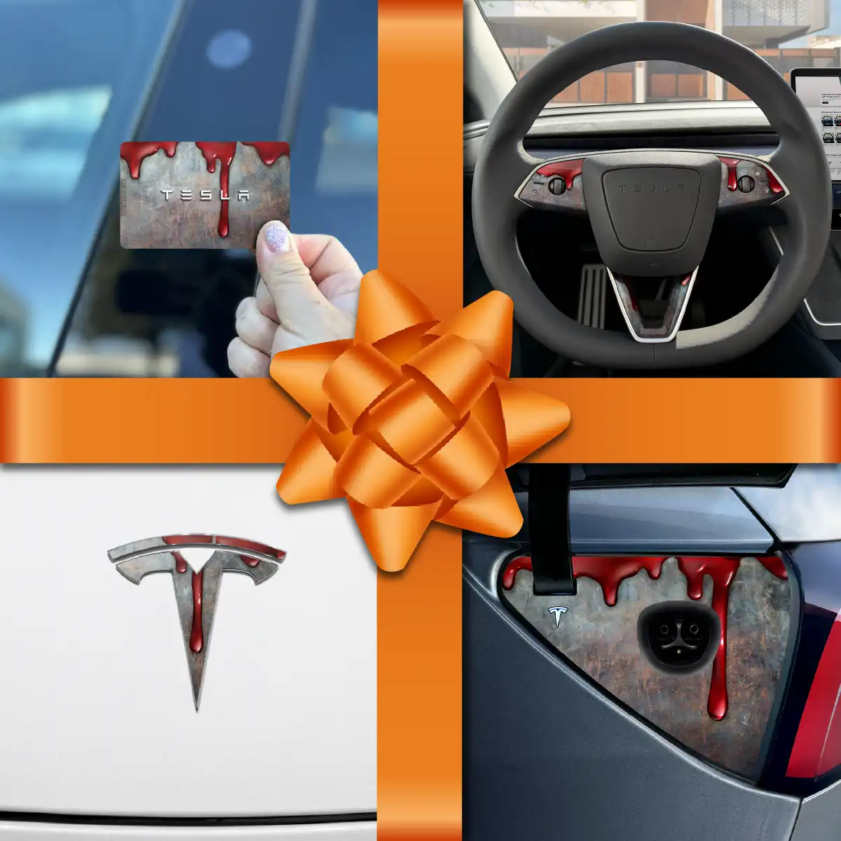 Holiday Bundle Bloody Tesla Wrap Kit | Model Y - Tesla Emblems