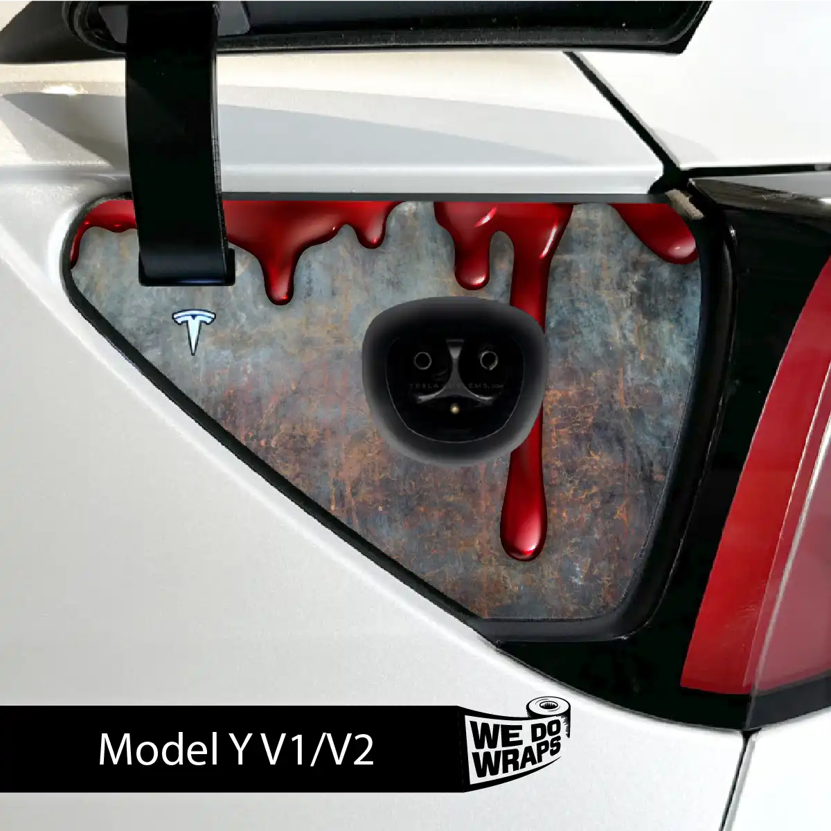 Bloody Tesla Charge Port Wrap | Model Y - Tesla Emblems
