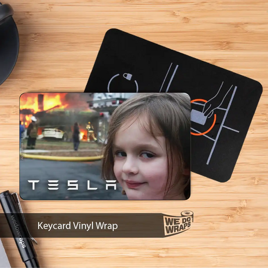 Burning House Girl Meme Tesla Keycard Decal - Tesla Emblems
