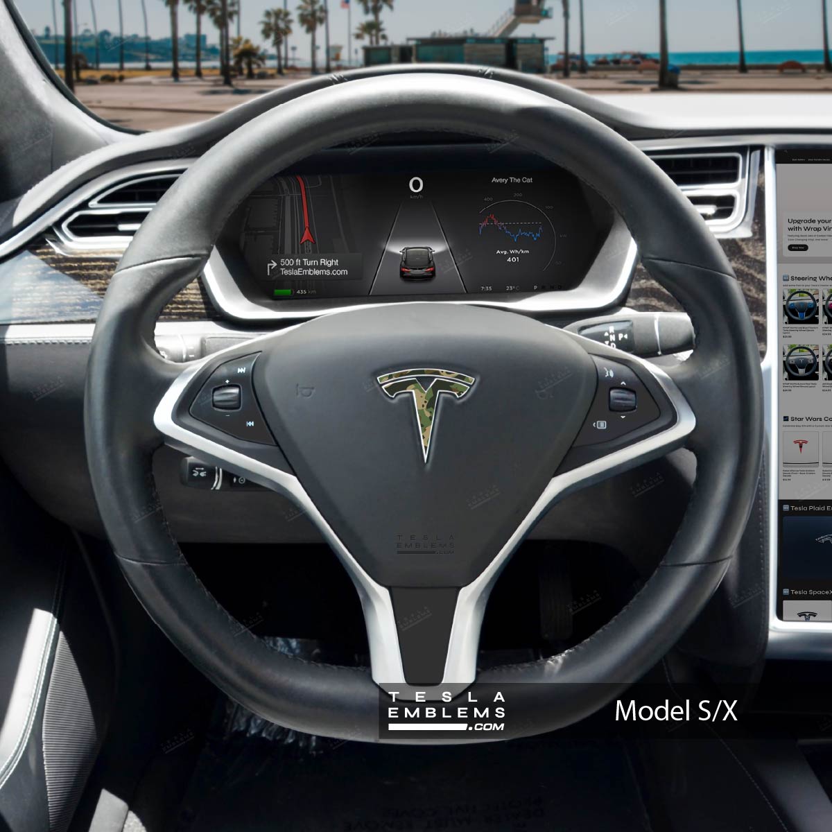 Camo Tesla Steering Wheel Emblem Decal - Tesla Emblems